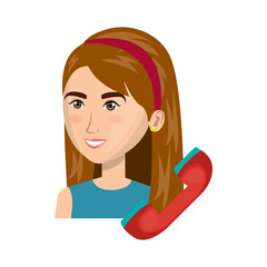 avatar woman smiling with telephone handset icon. colorful design. vector illustration