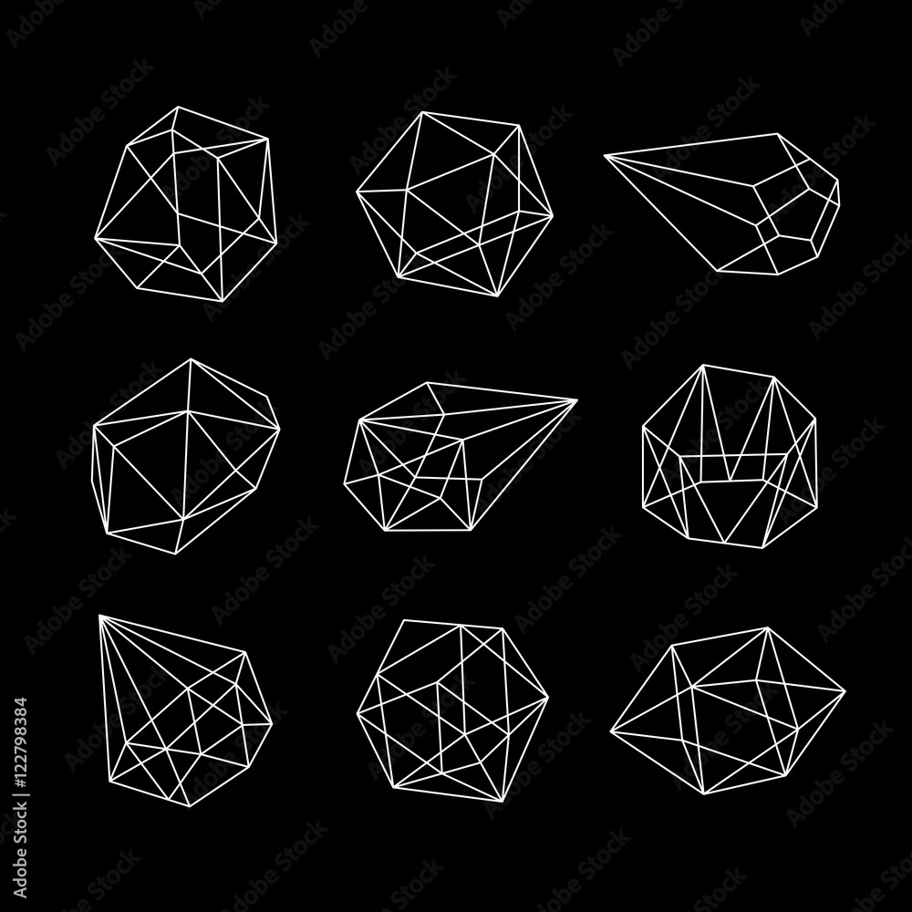 Poster set of geometric crystals. geometric shapes. vector graphics collection