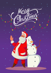 Santa Claus with Snowman. Merry Christmas and Happy New Year