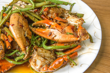 Fried  water mimosa with crab