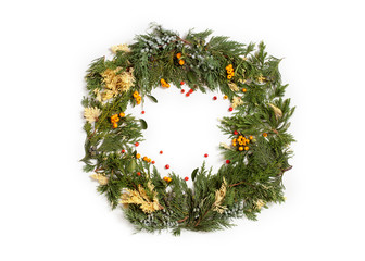 Fototapeta na wymiar Christmas frame wreath with evergreen fir tree 