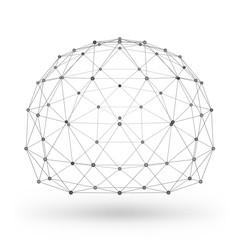 Abstract wireframe polygonal geometric element with connected lines and dots. Vector Illustration on white background with shade