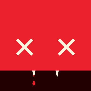 Minimalistic picture vampire for Halloween holiday, drop of blood, vector design