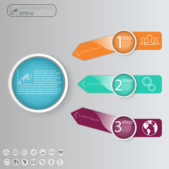 Business concept with 3 options, parts, steps or processes. 3 Steps chart template. Vector.  Info graphic.