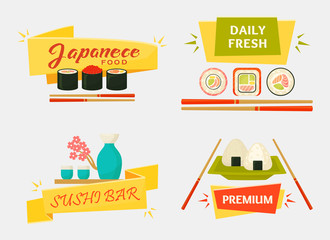 Japanese sushi and rolls, wooden chopsticks