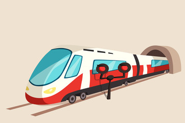 Sleek train movement from tunnel and flash light