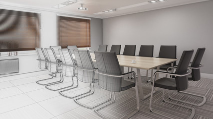 Fototapeta na wymiar Conference room - 3d illustration with visible mesh.