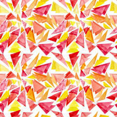Watercolor Red And Yellow Triangles Seamless Pattern
