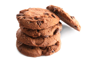 Fresh oat biscuits with chocolate isolated on white