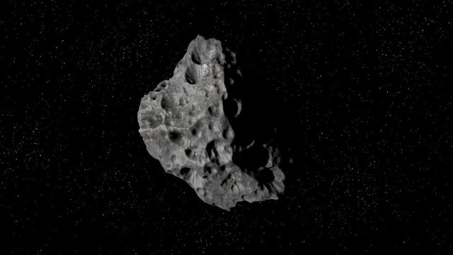 Asteroid flies in space, 3d animation with an alpha matte (meteorite is looped)