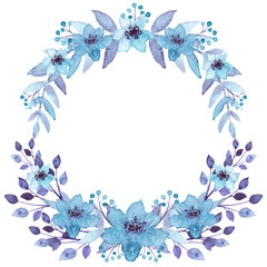 Floral Wreath With Watercolor Light Blue Flowers