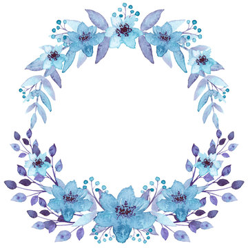 Floral Wreath With Watercolor Light Blue Flowers