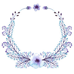 Wreath With Watercolor Little Light Blue Flowers