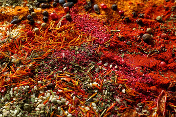 Mix of different flavored spices background