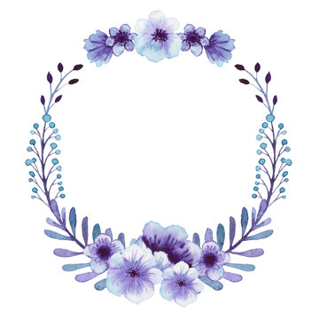 Wreath With Watercolor Gentle Light Blue Flowers