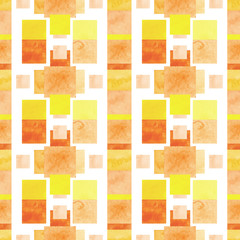 Fototapeta na wymiar Watercolor Yellow and Orange Squares Seamless Pattern