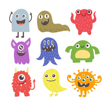 Cute monsters vector set.