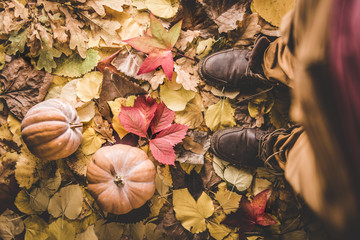Man standing in front of two pumpkins