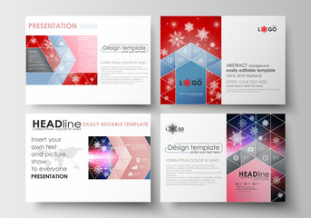Set of business templates for presentation slides. Easy editable abstract layouts in flat design. Christmas decoration, vector background with shiny snowflakes.