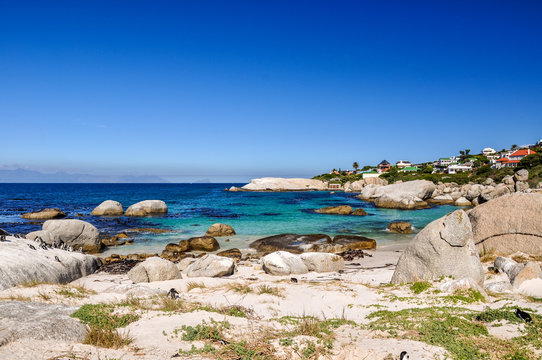 Beautiful Boulders Beach near Simon's Town on the Cape Peninsula near Cape Town, South Africa. It is a popular tourist stop because of a colony of African penguins which settled there in 1982.