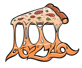 Pizza slice, vector illustration.