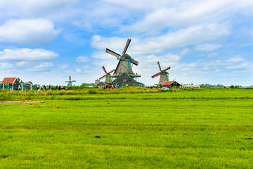 Fototapeta premium Traditional windmills on farm during summer