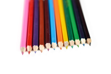 Color pencils isolated on white background close up