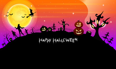 Colorful Halloween background design. This illustration can be used as a greeting card, poster banner or print.