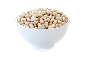 Bowl with canellini beans on white