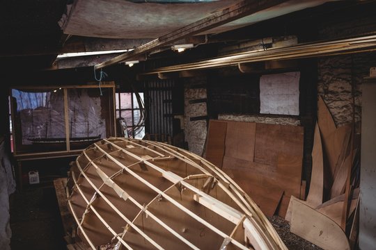 Wooden boat at workshop