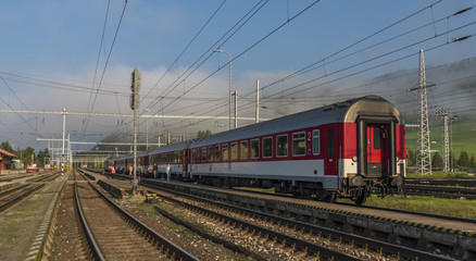 Obraz premium Trains in summer morning in Slovakia
