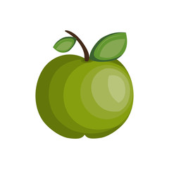 green apple fruit with leaves. healthy food natural. vector illustration
