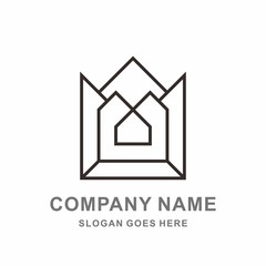 Square Box House Shape Architecture Real Estate Vector Logo Design Template