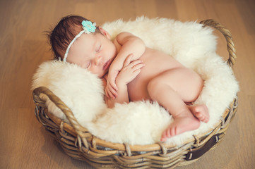 Fototapeta premium Sleeping newborn baby in a basket