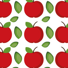 red apple fruit with green leaf background. healthy food natural. vector illustration