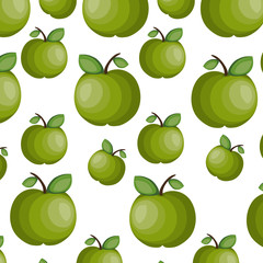 green apple fruit with leaves. healthy food natural. vector illustration