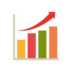 Financial  statistics bars chart with arrow up. vector illustration