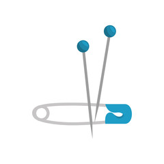 sewing push pin and needle with blue handles. vector illustration