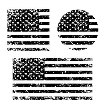 USA American grunge flag set, black isolated on white background, vector illustration.