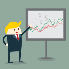 businessman pointing up to graph board, the success concept more and more. vector