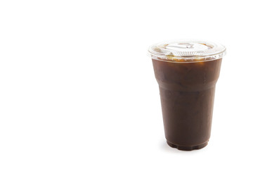 Closeup ice of americano on white background