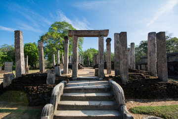 Polonnaruwa Ancient City, stone Buddha statue at the Tooth Relic Chamber (Hatadage) in Polonnaruwa...