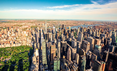 Aerial view of Columbus Circle and Central Park in NY City