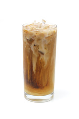 Iced coffee cafe latte in white background