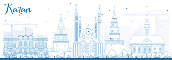 Outline Kazan Skyline with Blue Buildings.