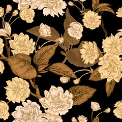 Keuken foto achterwand Bruin Naadloos vectorpatroon met bloemenpruim.