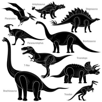 Set silhouettes dinosaur.