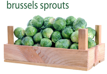  brussels sprouts in wooden crate