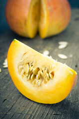 Autumn pumpkin on wooden background