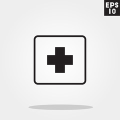 Box and suitcase first aid pack hospital icon in trendy flat style isolated on grey background. Id card symbol for your design, logo, UI. Vector illustration, EPS10.